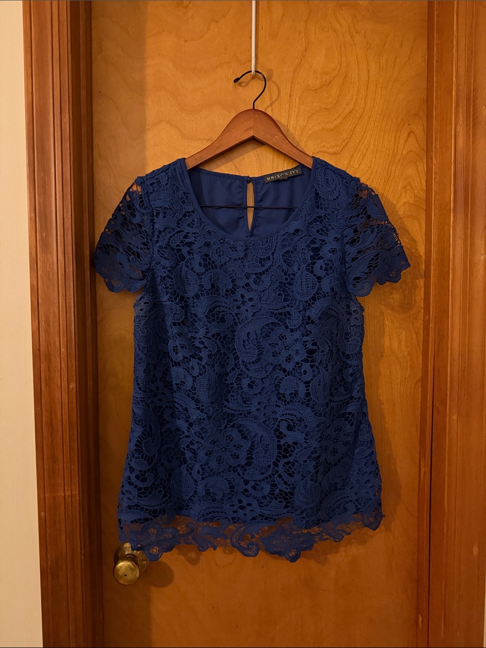 Brixon Ivy Navy Floral Lace Short Sleeve Top